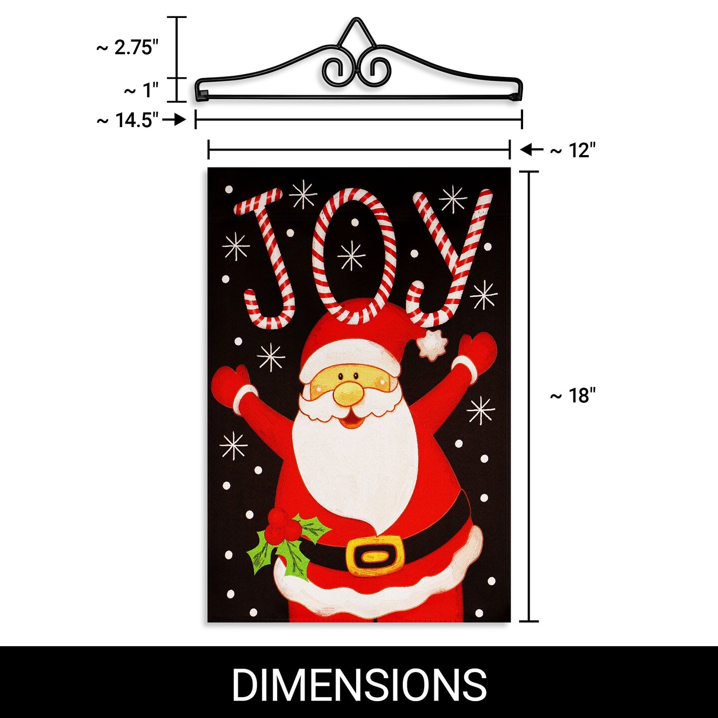 G128 Combo Pack Garden Flag Hanger 14IN &#x26; Garden Flag Joyful Santa 12x18IN Printed Double Sided Blockout Fabric