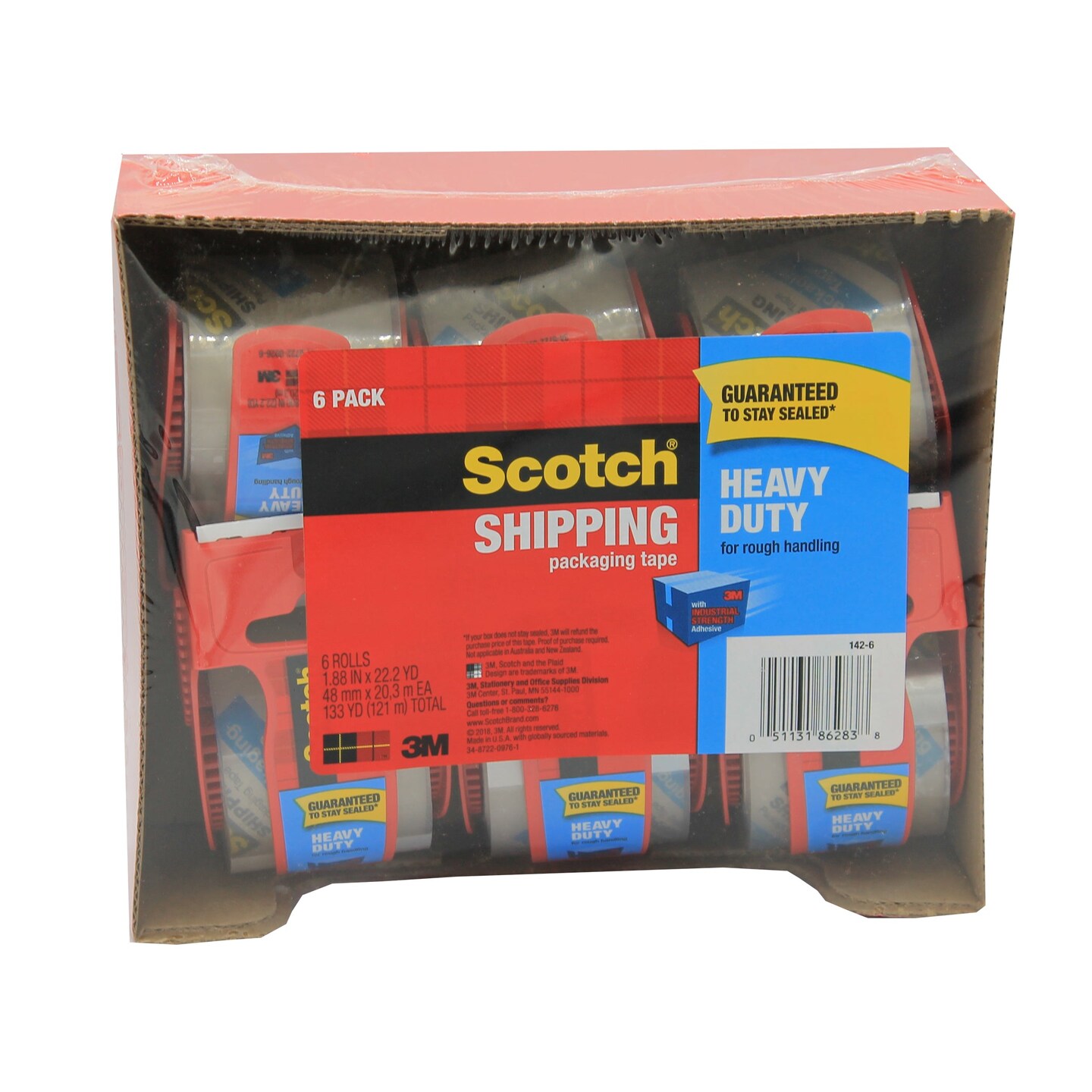 Heavy-Duty Shipping Packing Tape In Dispenser, 1.88&#x22; x 800&#x22;, 6 Rolls