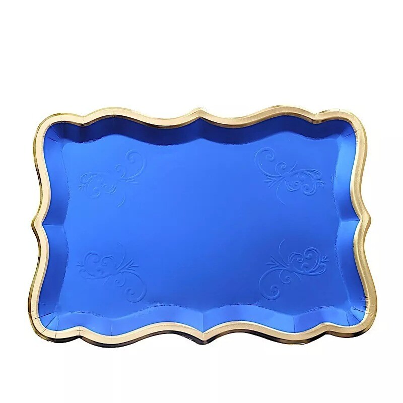 ROYAI BLUE 10 Rectangle 14&#x22; Paper SERVING TRAYS Scroll Design