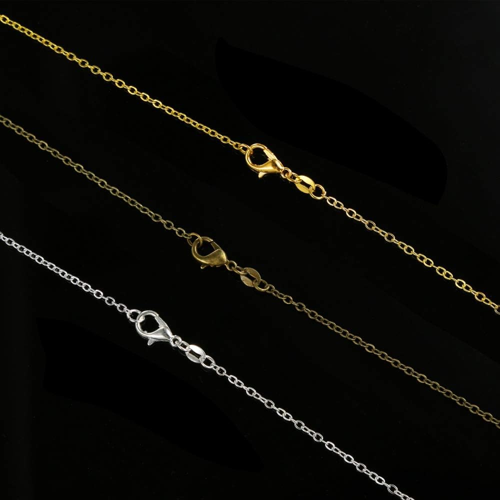 30 Pack Necklace Chains in Gold, 18 inch Silver and Bronze Plated, Bulk Cable Chain with Pinch Clasp Bails Dangle Charms for Jewelry Making