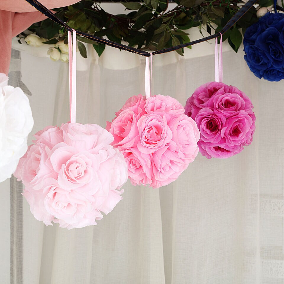 2 BLUSH 7&#x22; Silk Roses Flowers Kissing Balls Wedding Events Centerpieces