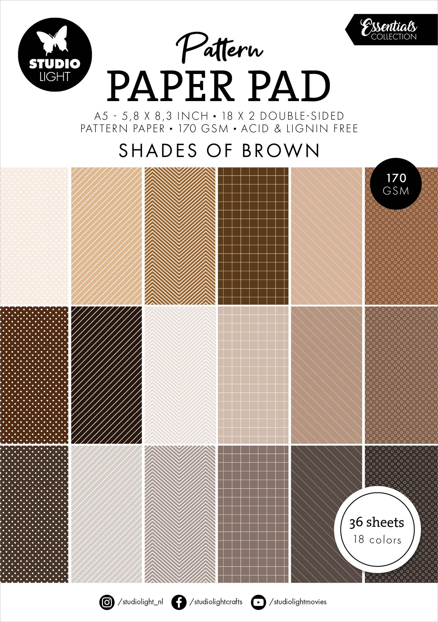 Studio Light Essential Patterned Paper Pad 5.8&#x22;X8.25&#x22; 36/Pkg-Nr. 166, Shades Of Brown