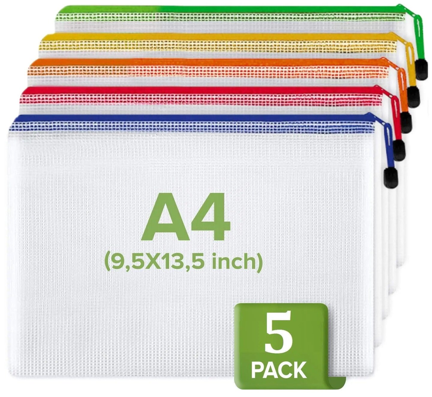 5 Pack Mesh Zipper Pouch Document Bag Letter Size A4 (9.5x13.5 inch) Waterproof Document Pouch Zip File Folders Mesh Zippered Organizer for School Office Supplies Cosmetics Travel Accessories