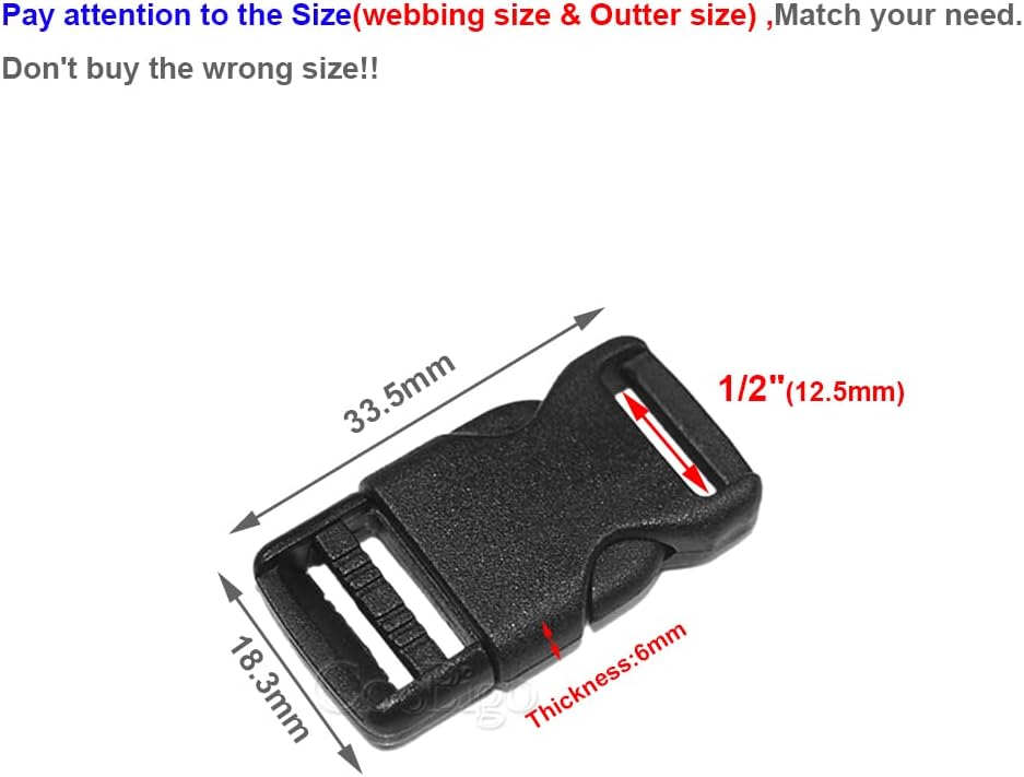 10pcs 1/2&#x22;(12.5mm) Side Release Buckles Plastic Black Quick Adjustable Buckle For Backpack Strap DIY Pets Collar Accessory