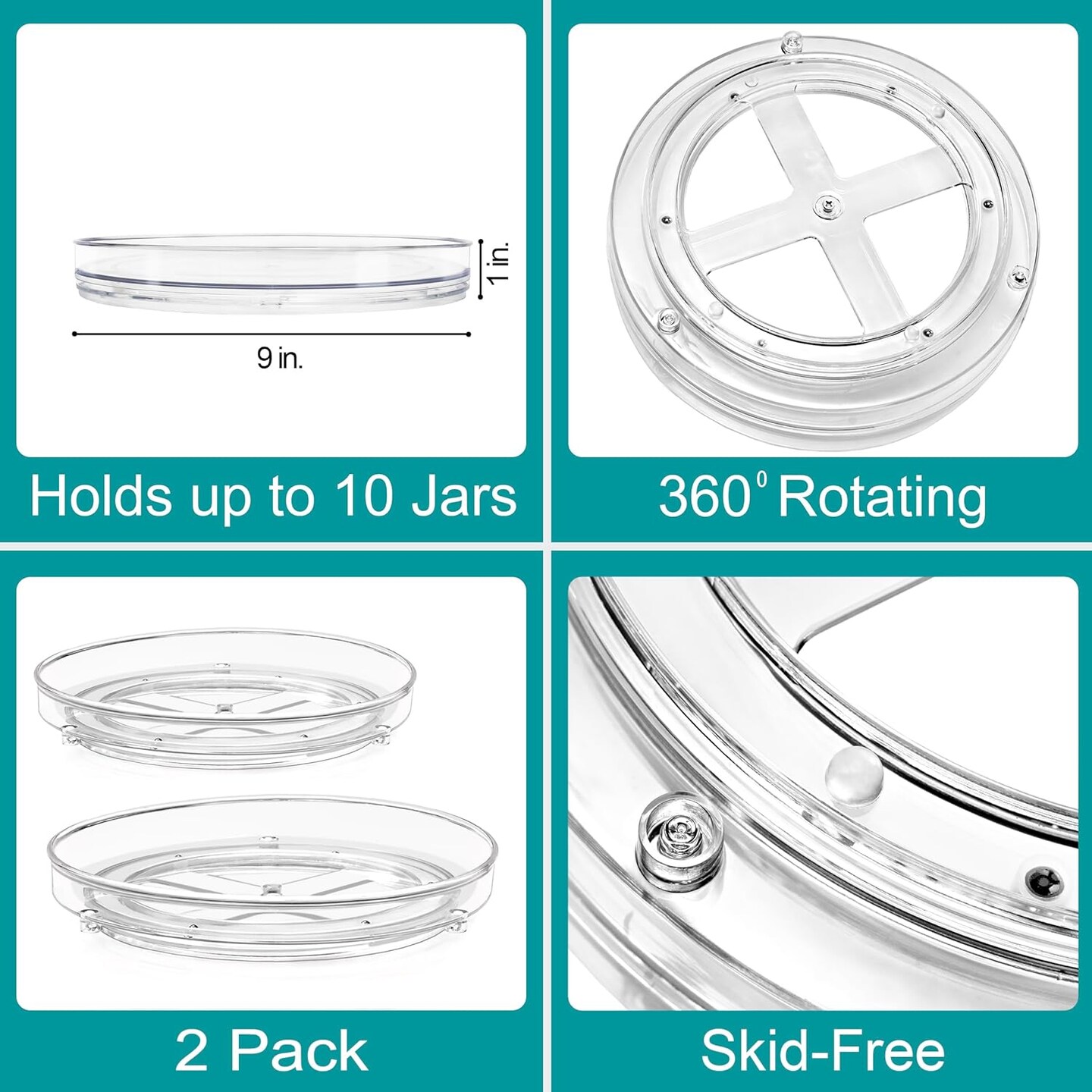 Sorbus Flat Clear Lazy Susan Organizer - 4 pack -  - for Fridge, Pantry, Cabinet, Table, Makeup, Bathroom and More