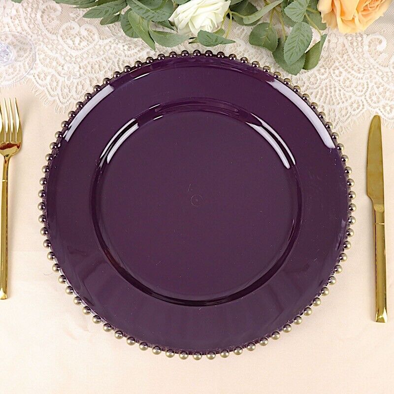 6 PURPLE GOLD 12&#x22; Round Beaded Rim Charger Plates