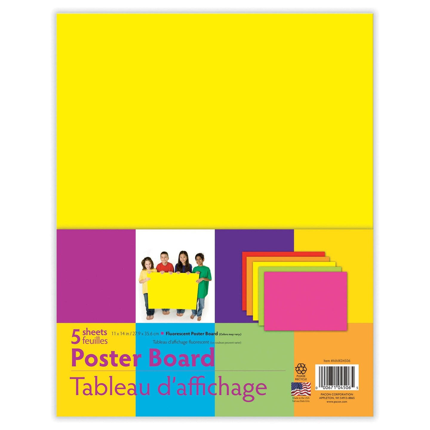 Neon Poster Board, 5 Assorted Colors, 11&#x22; x 14&#x22;, 5 Sheets Per Pack, 12 Packs