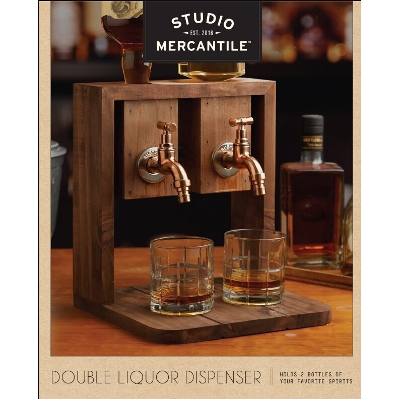 Studio Merchantile Studio Mercantile Double Liquor Dispenser Wood Dark Brown With Copper Finish-