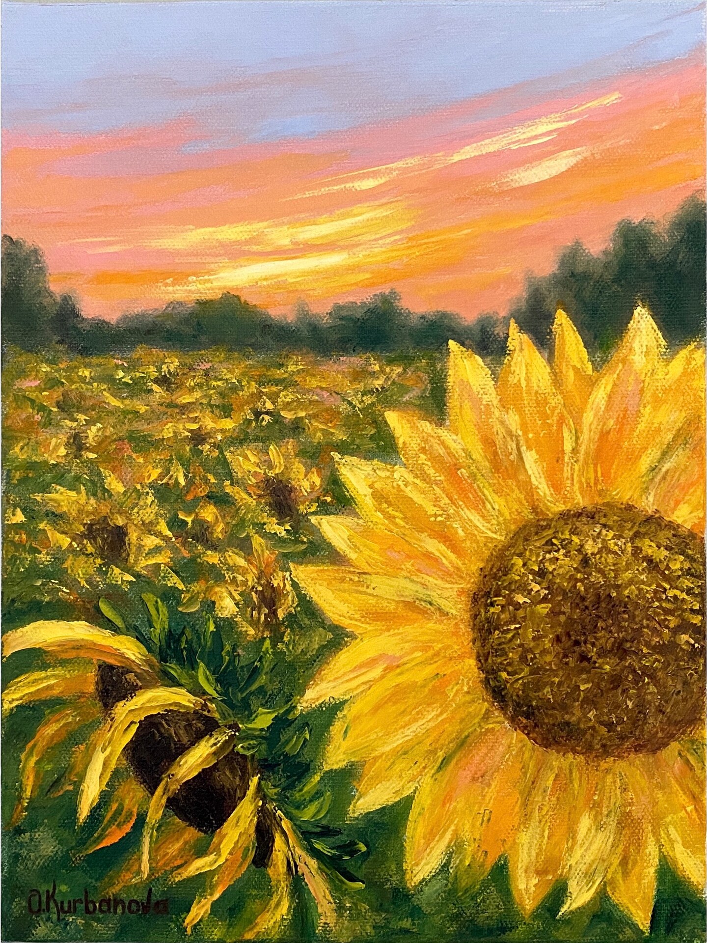 Sunflower Sunset Good Vibes Painting Original Oil Artwork Impasto