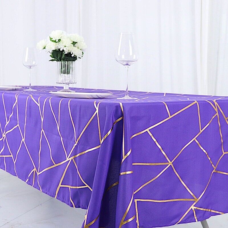 PURPLE GOLD 60"x102" Polyester Rectangle TABLECLOTH GEOMETRIC PATTERN
