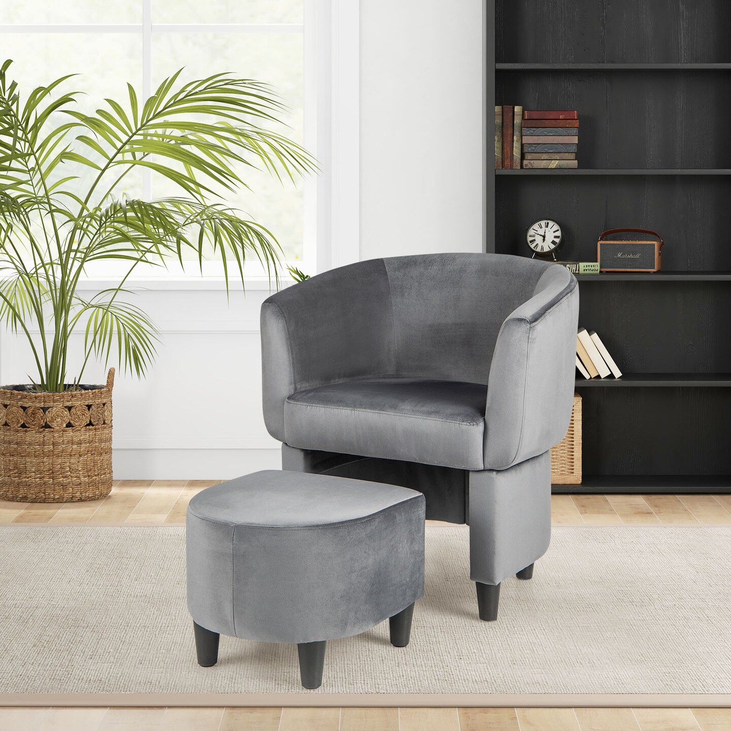Upholstered Velvet Barrel Chair With Ottoman