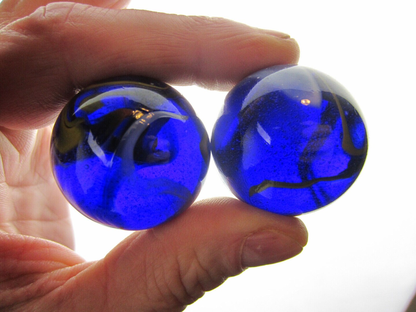 2 Boulders 35mm MICHELANGELO Marbles glass Clear Cobalt Blue Swirl