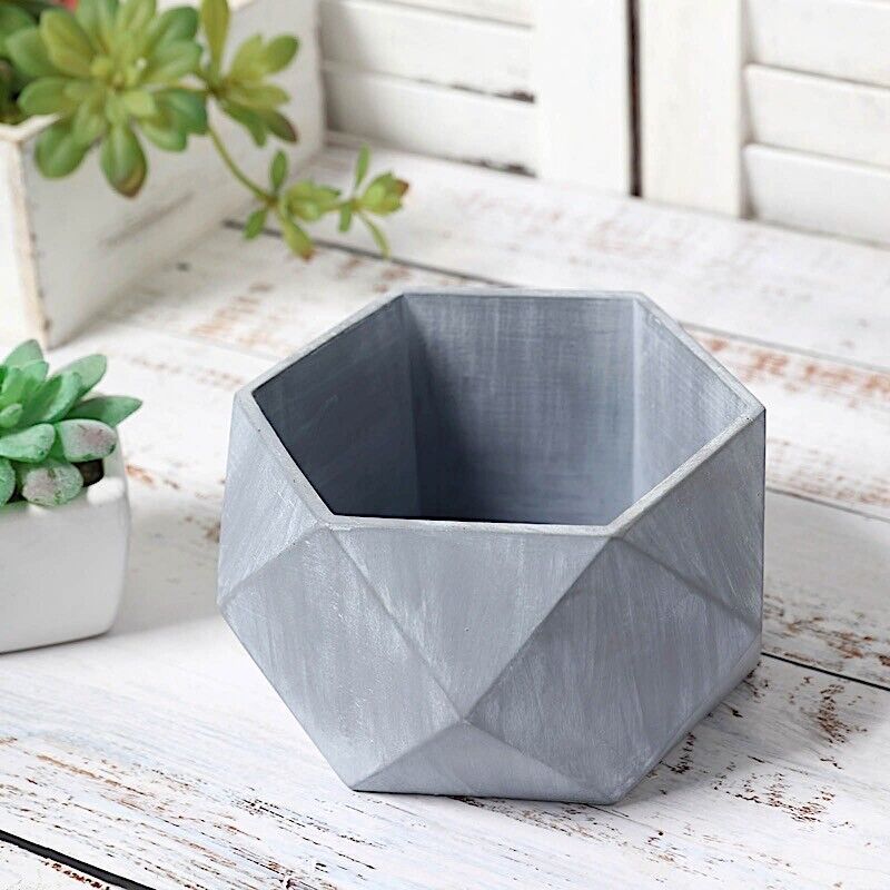 Gray 4-inch Concrete FLOWER POT Geometric Mini Planter
