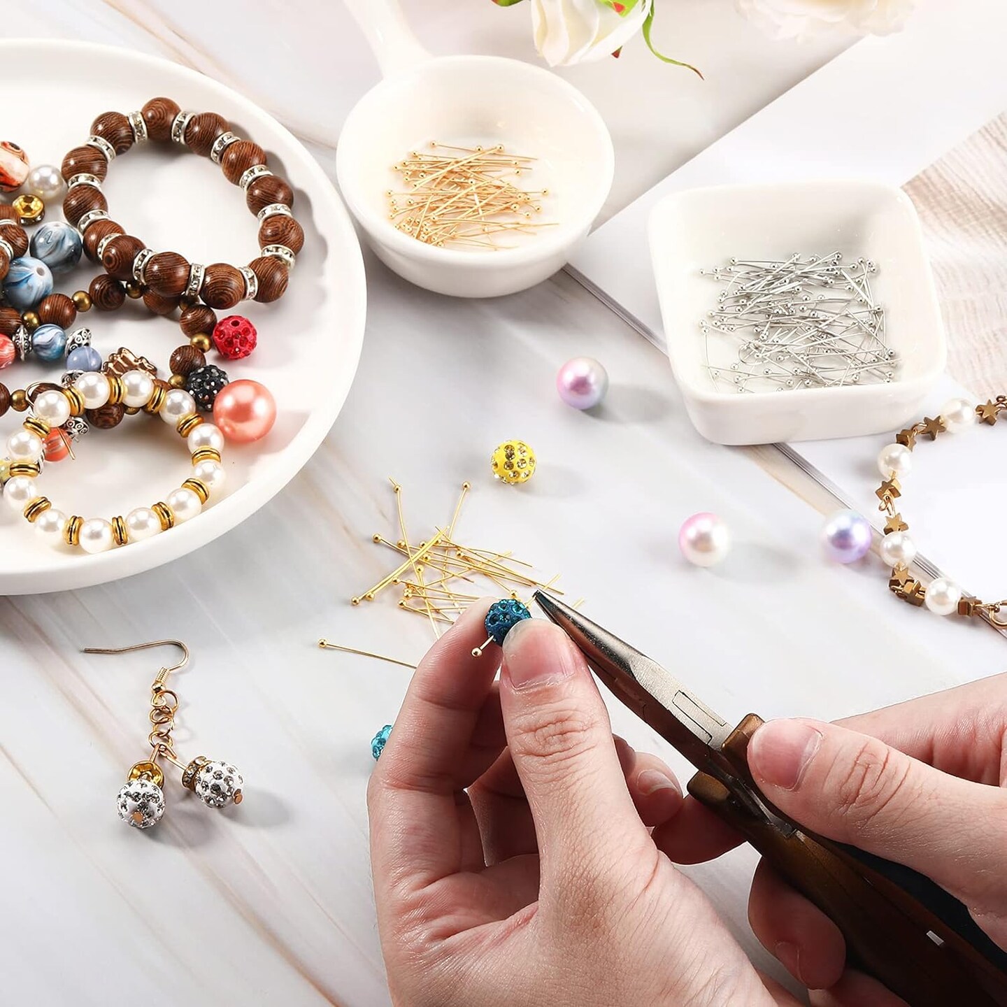 1000 Pieces Jewelry Making Silver Gold 16mm 20mm 25mm 30mm Ball Head Pins Needles Brass Long Craft Head Pins for Jewelry Making Bracelet Earring (Multicolor)