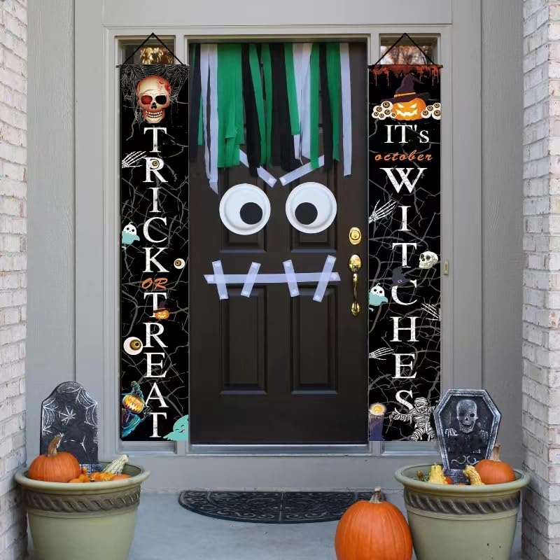 Halloween Decorations Outdoor Banners Trick or Treat It&#x27;s October Witches Front Porch Banners for Halloween Porch Decor
