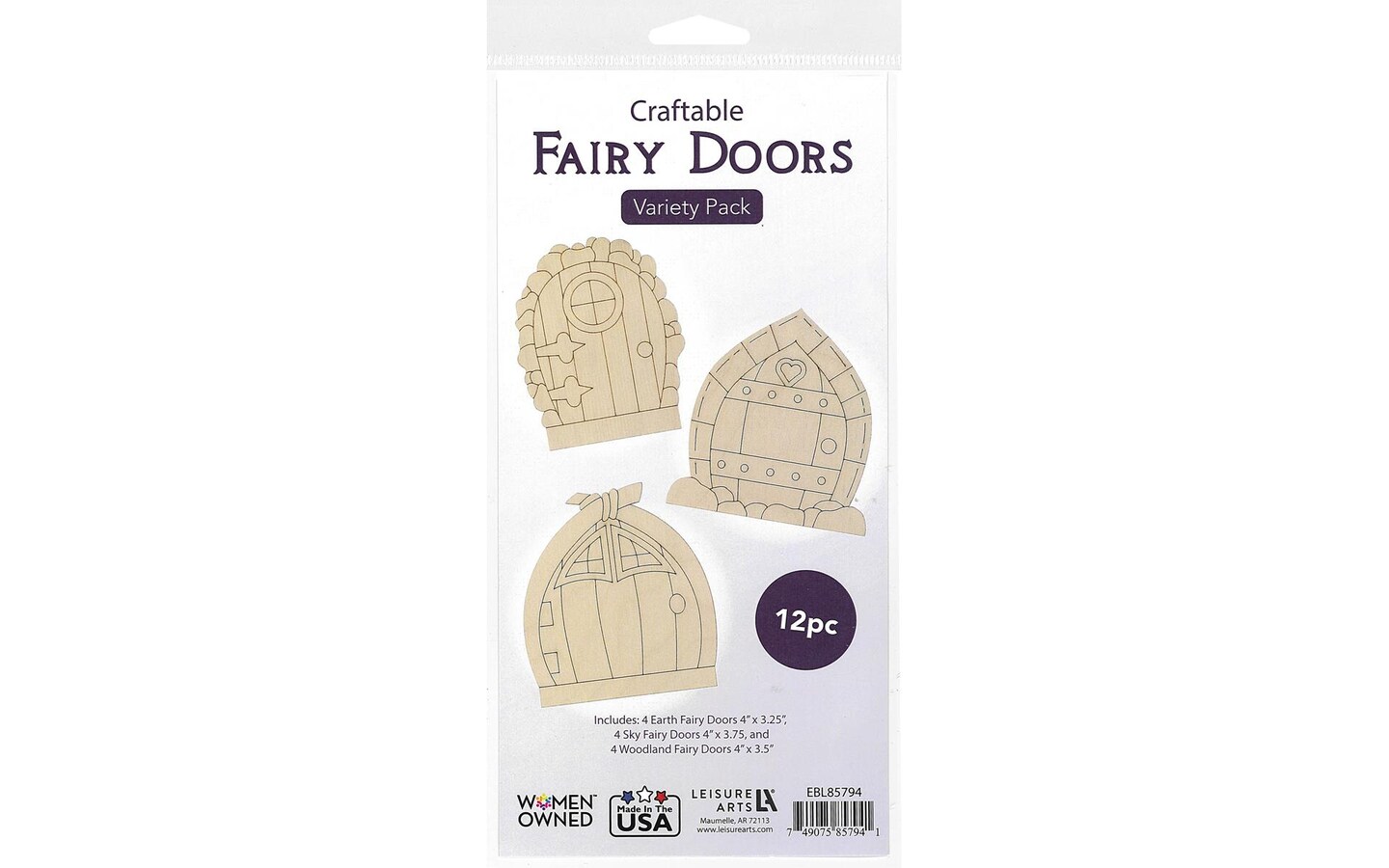 EBL Wood Fairy Garden Door 4&#x22; Sky/Earth/Wood 12pc