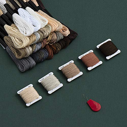 32 Skeins Black to White Gradient Grey Brown Embroidery Floss, Cross Stitch Threads Friendship Bracelets Floss with 12 Floss Bobbins, 2 Embroidery Needles and Needle Threader