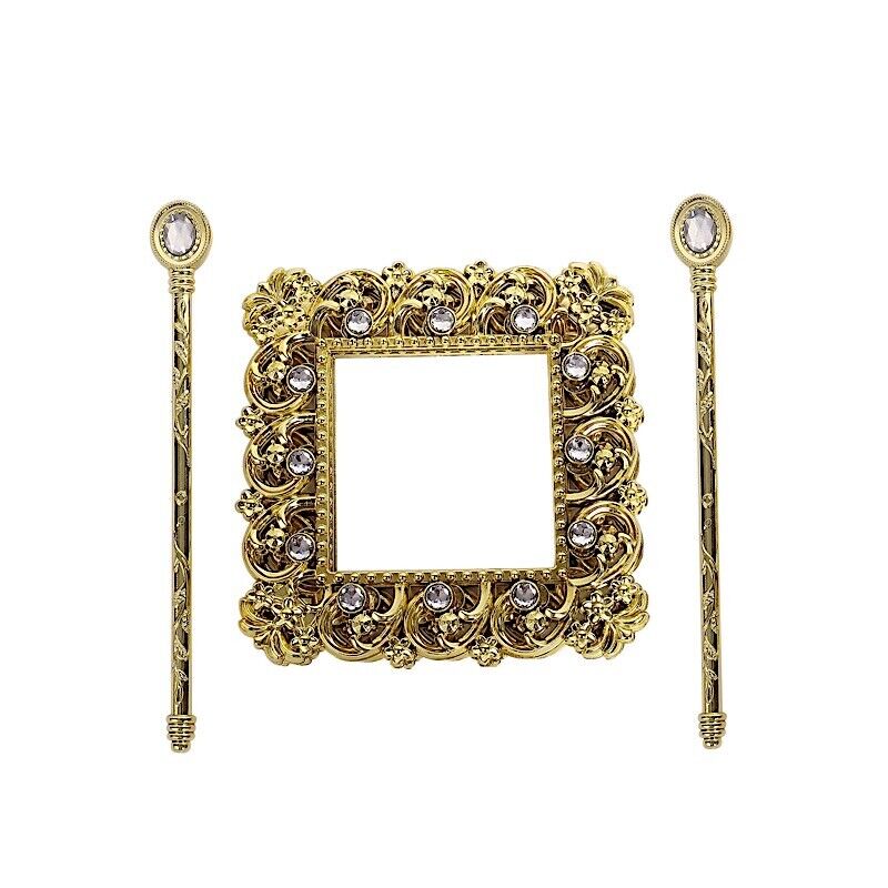 2 Gold 6&#x22; Square Plastic CURTAIN TIE Backs Baroque Design Acrylic