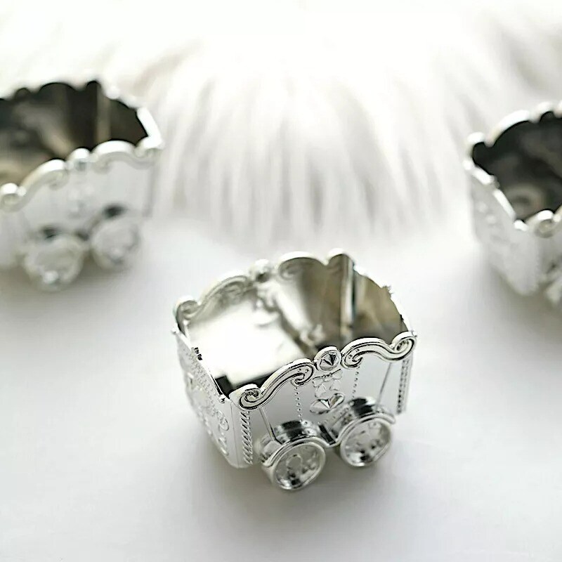 SILVER 12 Metallic Mini Chariot Wedding Favor Boxes GIFT HOLDERS