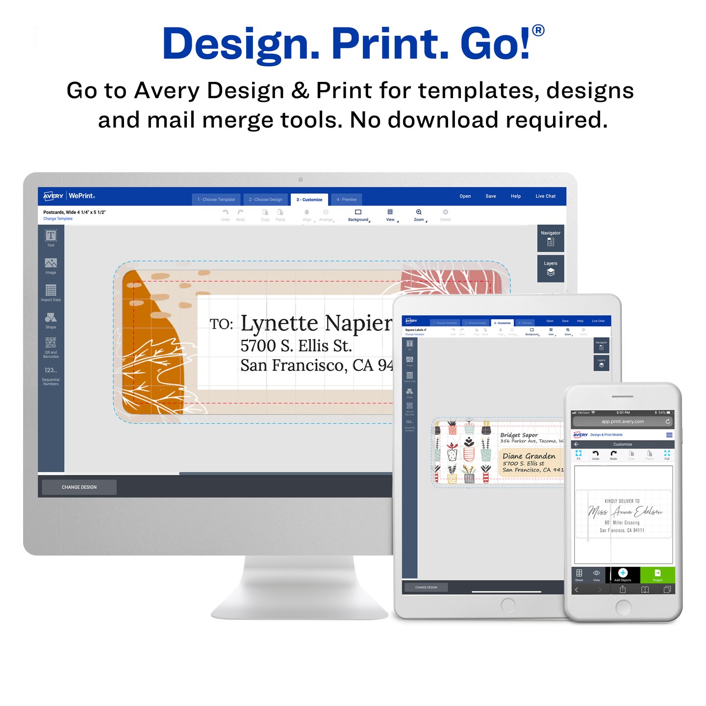 Avery Printable All-Purpose Removable Labels, 2&#x22; x 4&#x22;, White Labels, 2 Packs, 200 Customizable Blank Labels Total (7827)