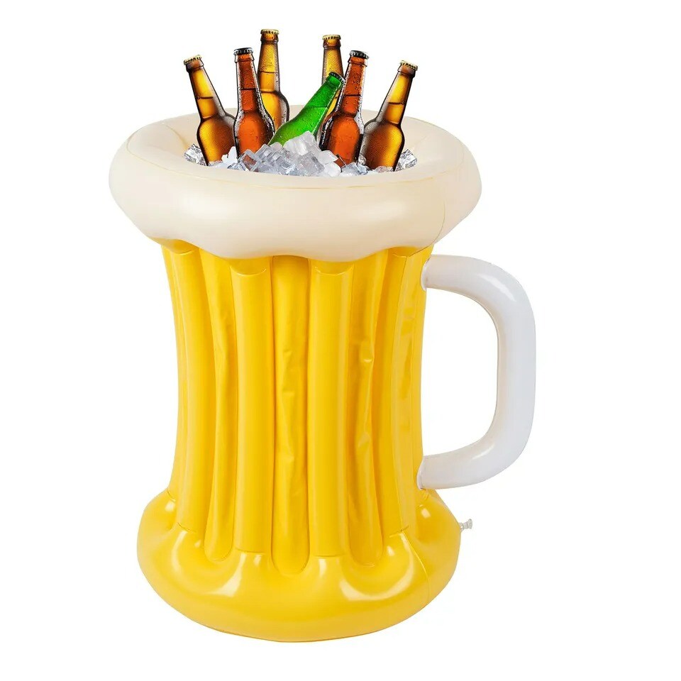 YELLOW WHITE 21&#x22; Inflatable Beer Mug Party DRINKS COOLER