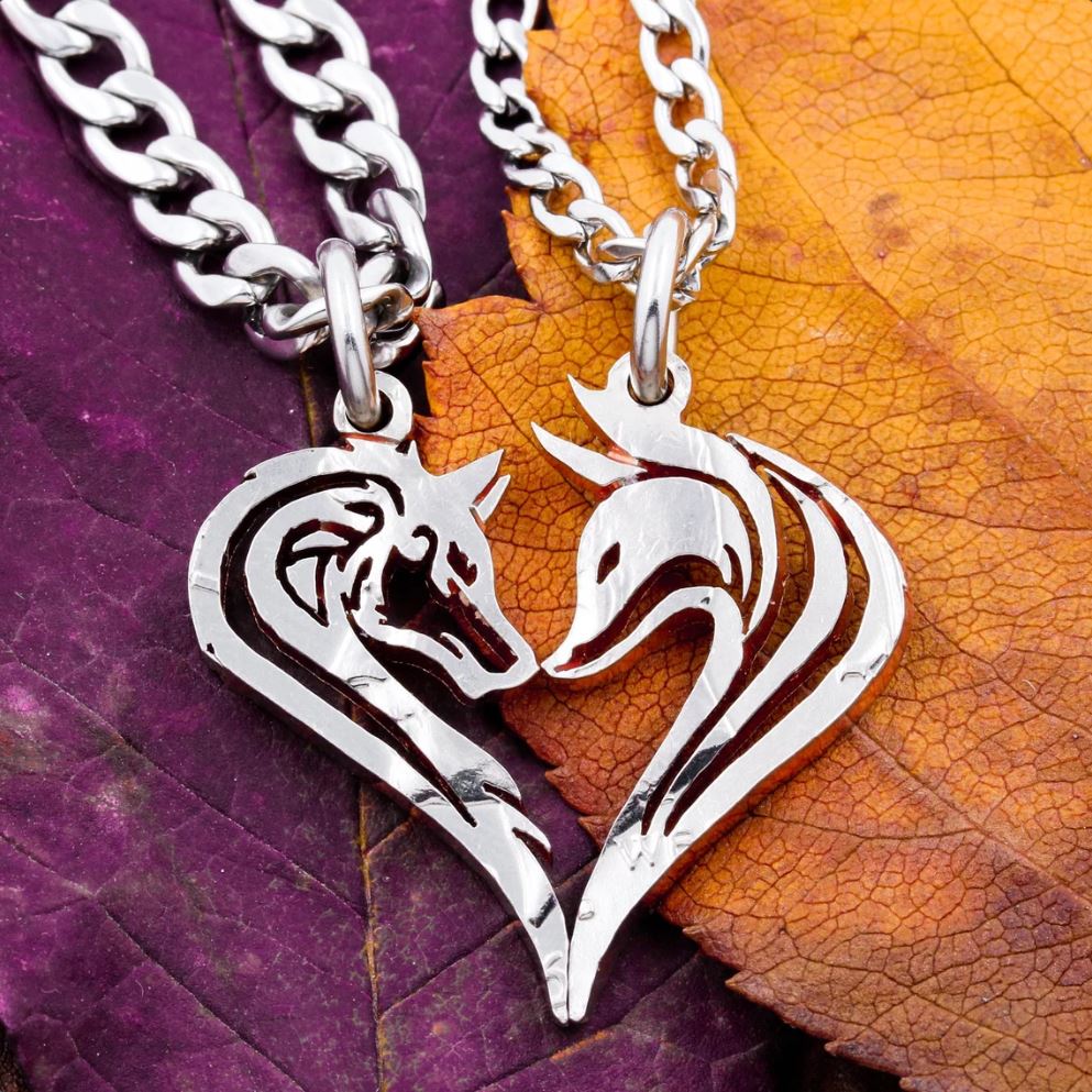 Wolf and Fox Couples Necklaces, Animals Make Heart When Together