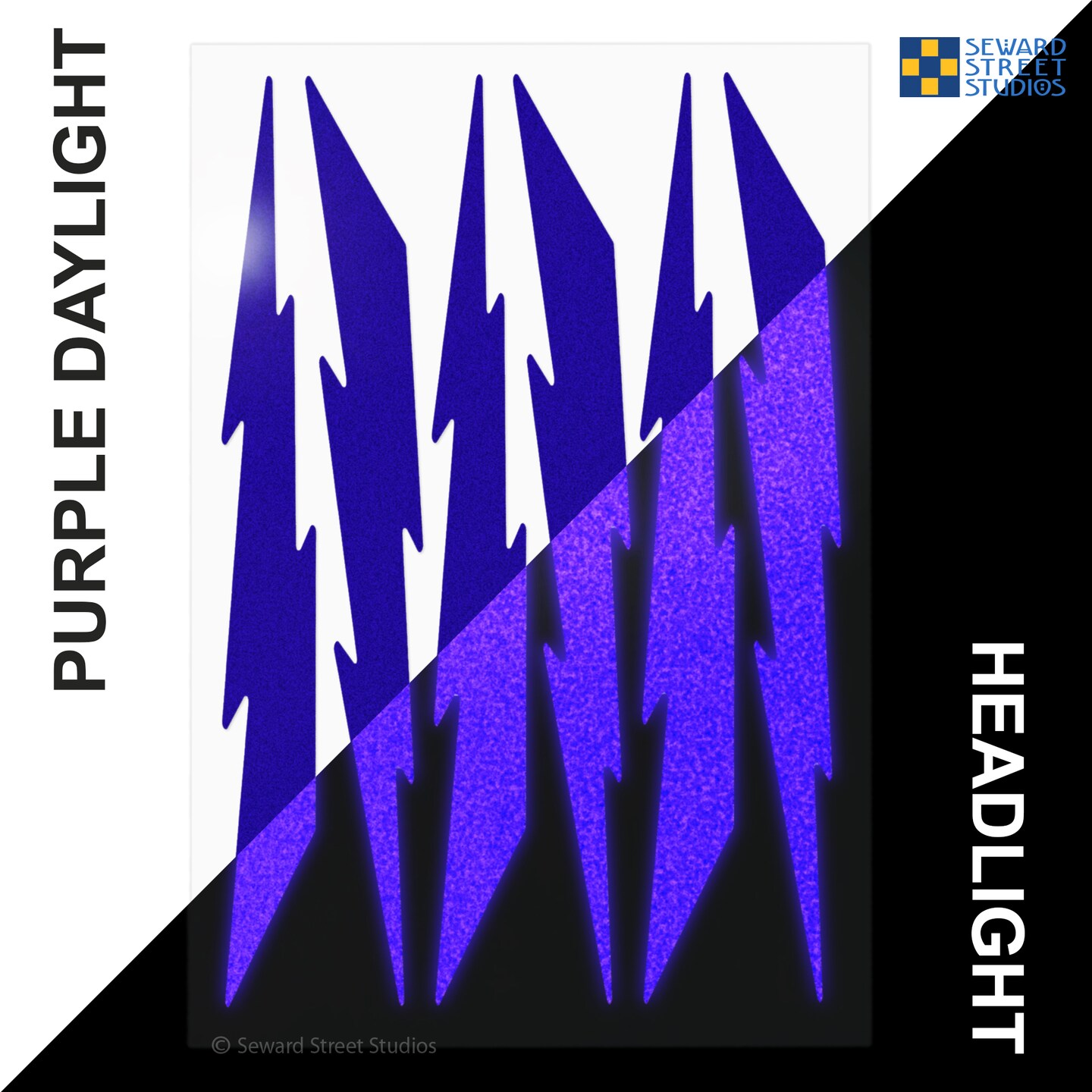 Purple Lightning Bolts Reflective Decal Set, Six Lightning Bike Frame Reflector Stickers Kit