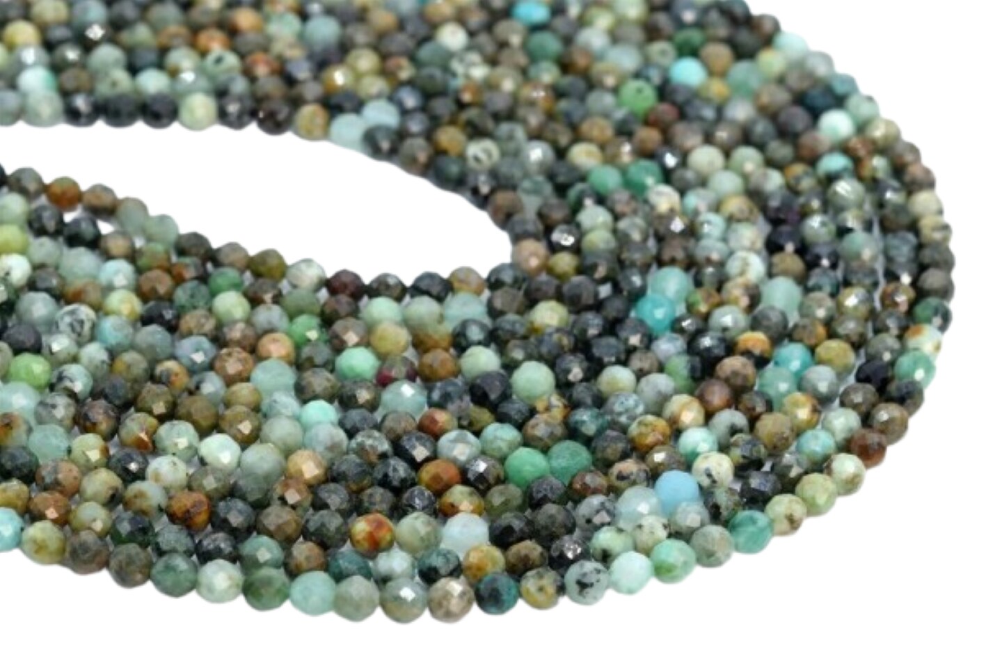 Kitcheniva Natural Faceted African Turquoise Round Beads Strand 16&#x22;