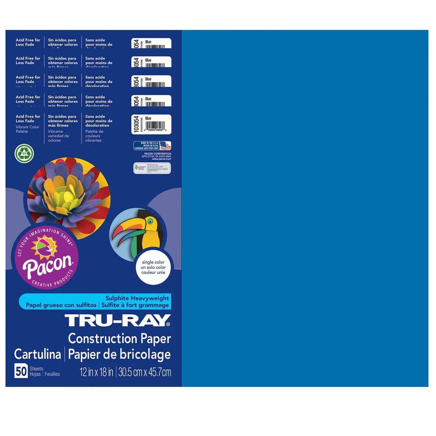 Construction Paper, Blue, 12&#x22; x 18&#x22;, 50 Sheets Per Pack, 5 Packs