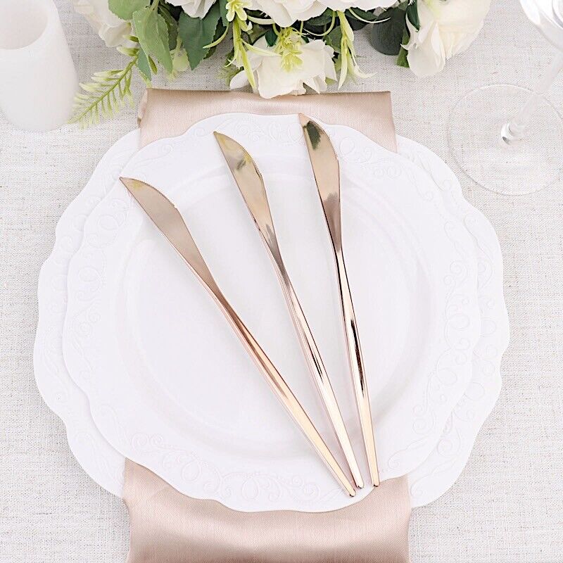 24 ROSE GOLD 8&#x22; Heavy Duty Plastic Knives