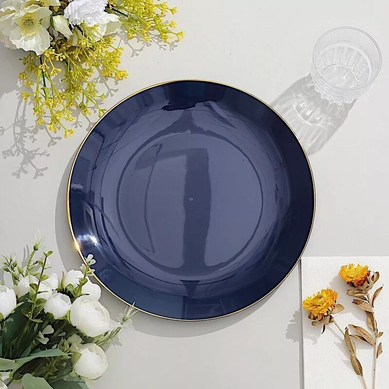 NAVY BLUE 10 Glossy 10&#x22; Round Plastic Salad PLATES