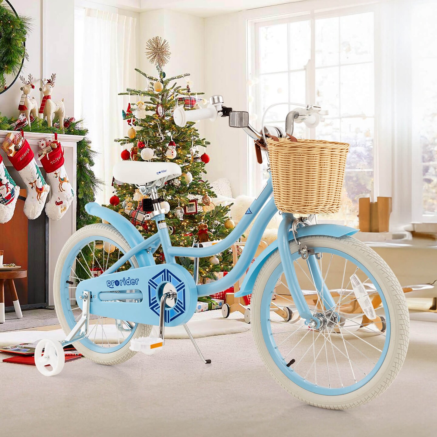 Prorider 18" Kid's Bike with Training Wheels Adjustable Handlebar Seat Handbrake Blue/Green/Pink