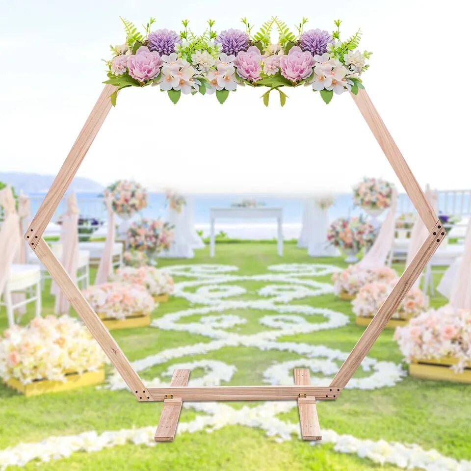 Hexagonal Wooden Wedding Arch Backdrop Decor