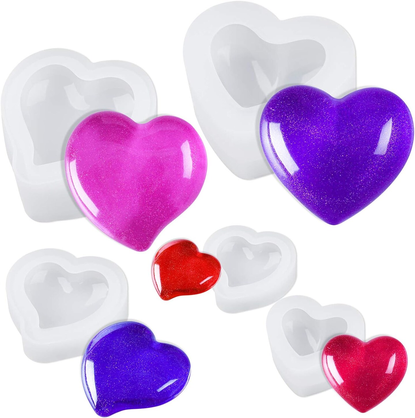 Valentine's Day Epoxy Resin 3D Heart Shape DIY Casting Art Craft Soft Silicone Molds 5 Shapes Shiny Multifunctional Handmade Tool Agate Jewelry Pendant Home Decor Soap Candle Clay Glossy Surface