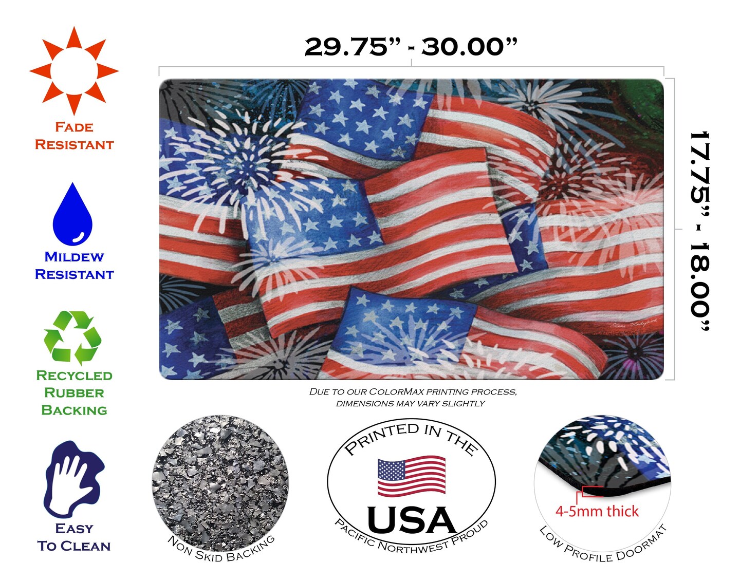 Sparkling Old Glory Door Mat (18 x 30&#x22;)