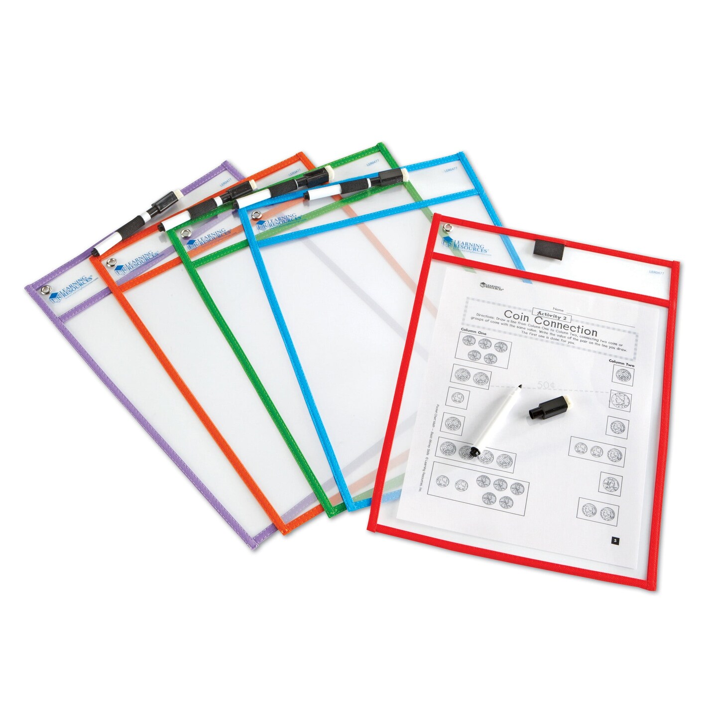 Write &#x26; Wipe Pockets with Markers, 5 Per Pack, 2 Packs