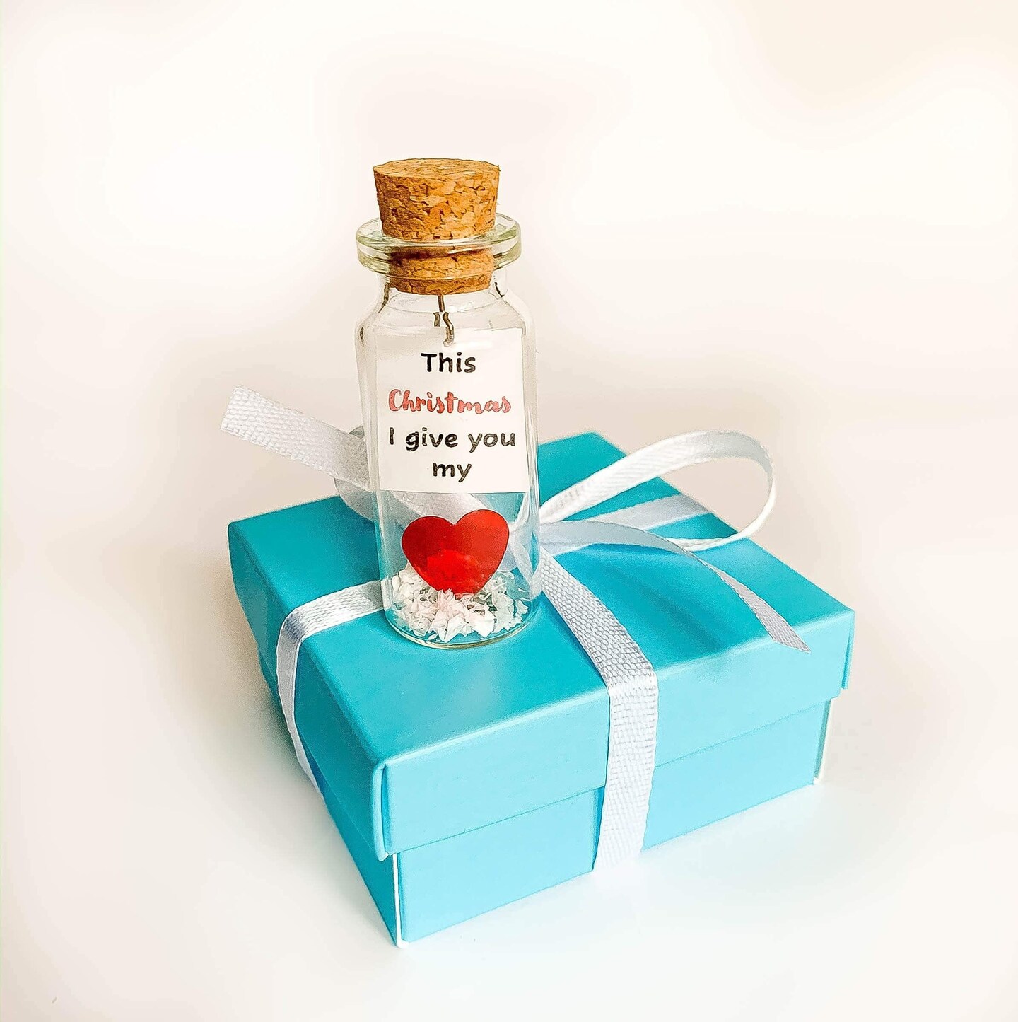 Valentine’s Day Gift For Her And Him Anniversary Present For Boyfriend Girlfriend Custom I Love You Gifts For Wife Husband (in Teal Blue Box Heart This Christmas I Give You My Heart)