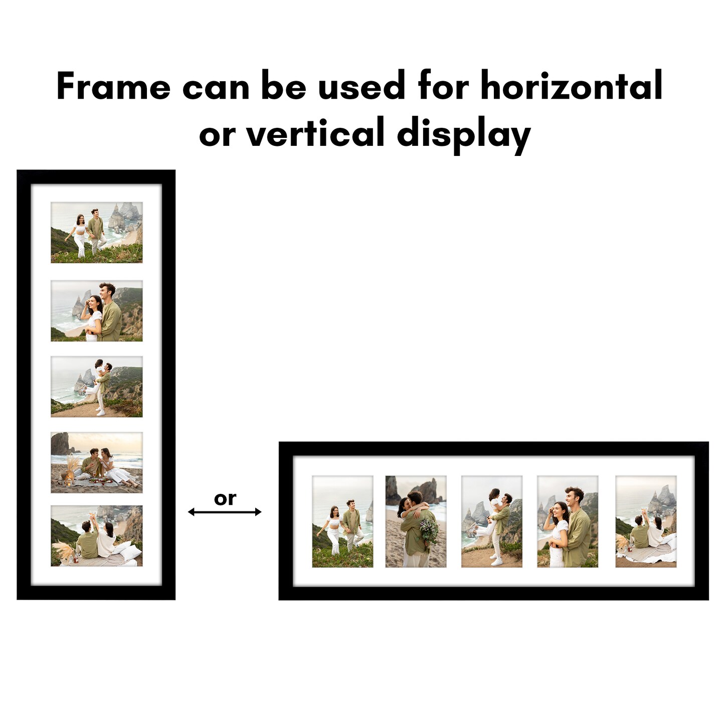 Americanflat 8x24 Collage Picture Frame - Displays Five 4x6 Photos at Once - Family Photo Collage Frame - Shatter Resistant Glass - Hanging Hardware for Horizontal or Vertical Display - Black