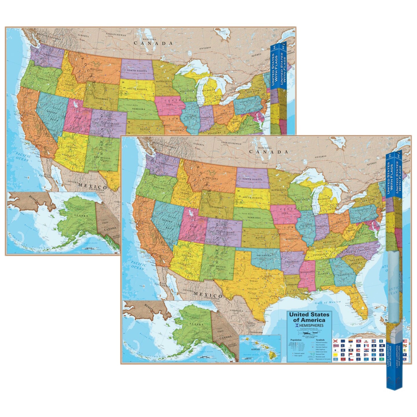 Blue Ocean Series USA Laminated Wall Map, 38&#x22; x 48&#x22;, Pack of 2