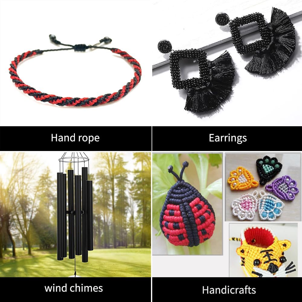 1mm x 100 Yards Black Nylon Cord Satin String for Bracelet Jewelry Making Rattail Macrame Waxed Trim Cord Necklace Bulk Beading Thread Kumihimo Chinese Knot Craft