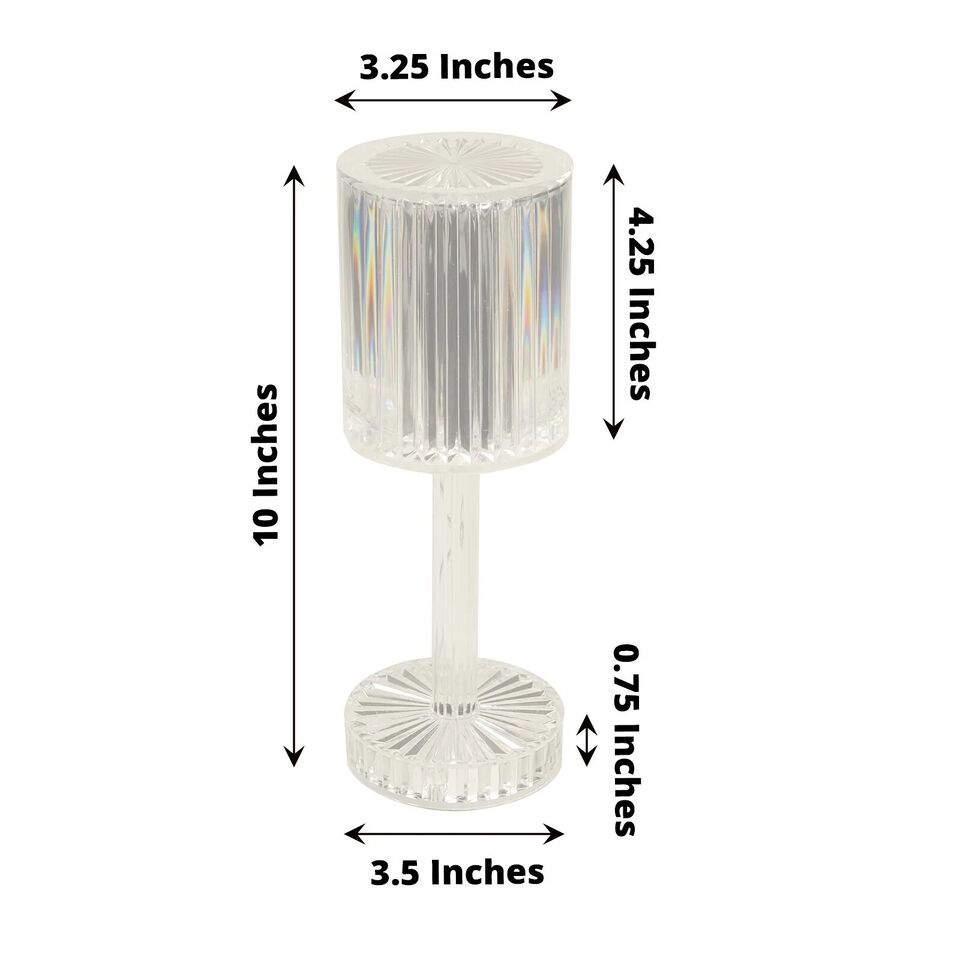 Clear 10" Acrylic Crystal TABLE LAMP Cylinder USB Rechargeable LED Light