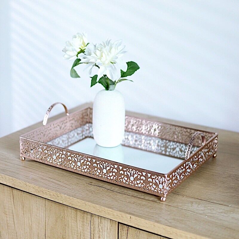 16" tall ROSE GOLD Metal Rectangular Rim Mirror Serving Tray