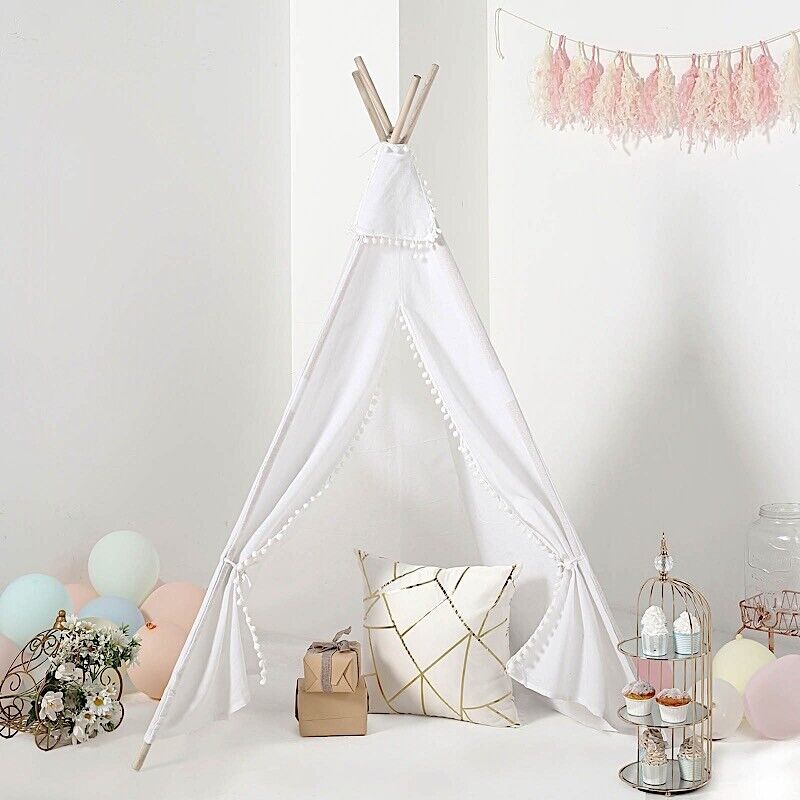 White Teepee PLAY TENT for Kids Indoor Outdoor Children Playhouse