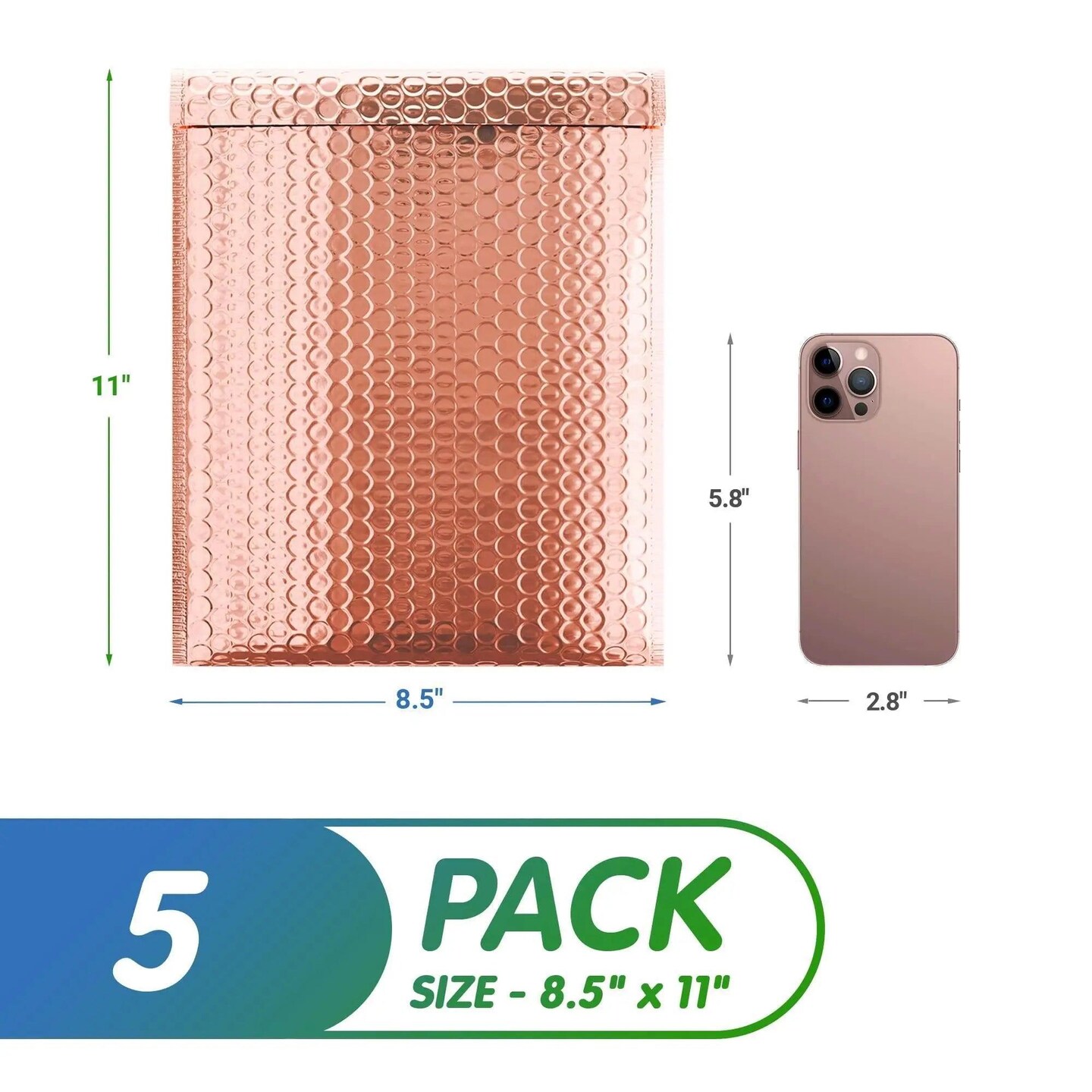 AMZ Bubble Mailers 8.5 x 11. Pack of 5 Metallic Rose Gold Cushion Envelopes 8 1/2 x 11. Peel &#x26; Seal. Padded envelopes for Mailing Shipping Packaging