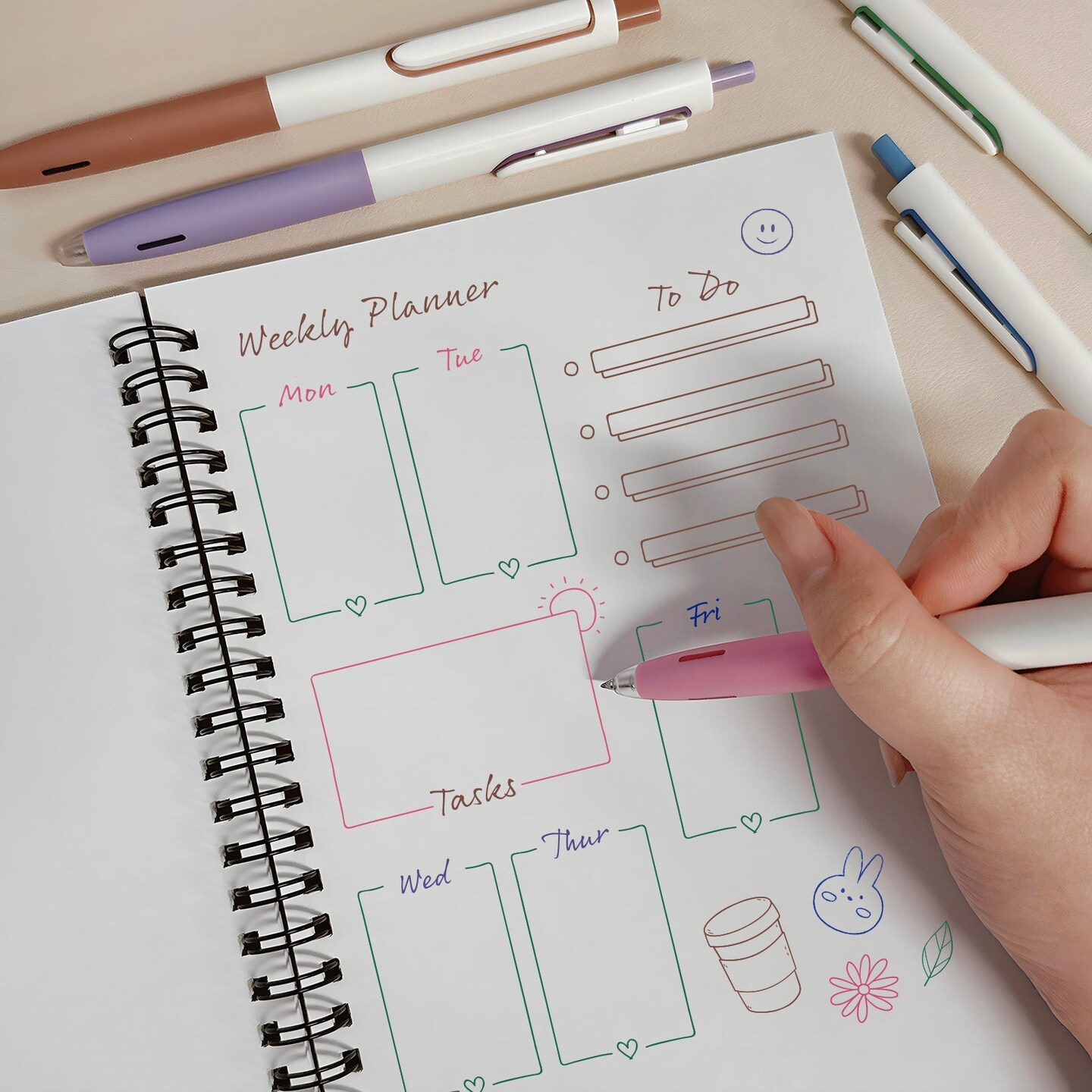 Wrapables Whisper Motion Silent Retractable Gel Pen Set (5 Pack), 0.5mm Fine Point, for Home, Office, Work, Colored Ink, Coastal Chic