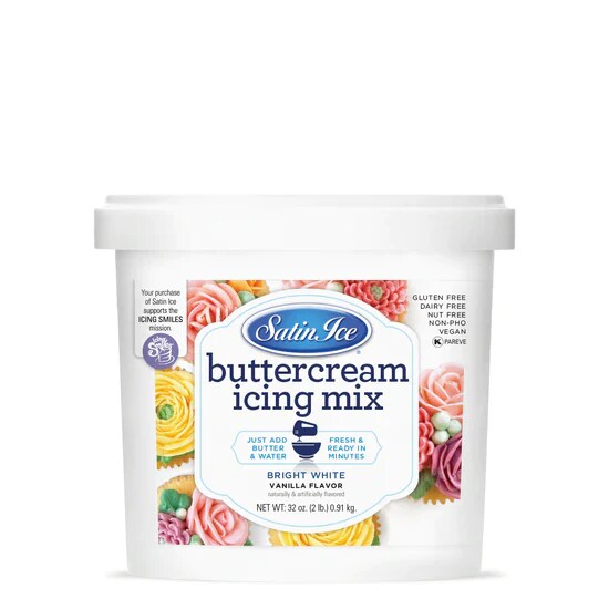 Satin Ice White Buttercream Icing Mix 2lb. Pail Bucket