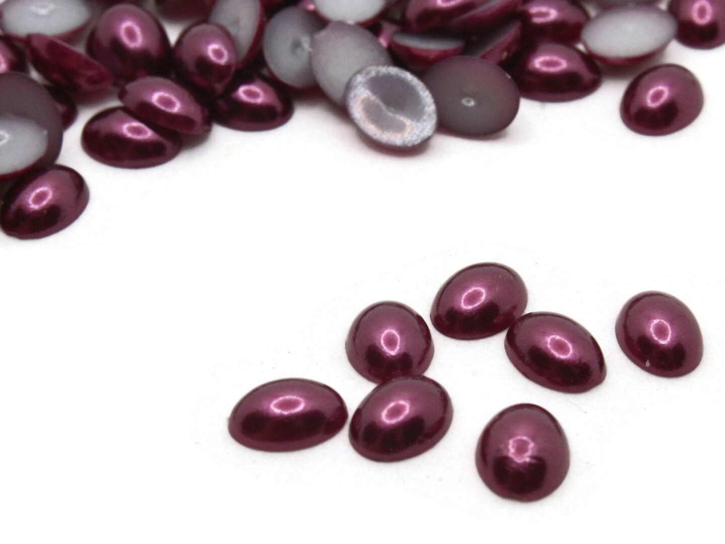 100 8mm x 6mm Purple Pearl Oval Flatback Plastic Cabochons
