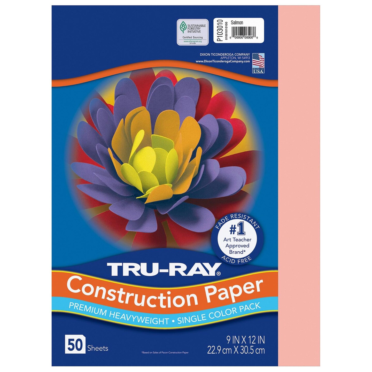 Construction Paper, Salmon, 9&#x22; x 12&#x22;, 50 Sheets Per Pack, 10 Packs