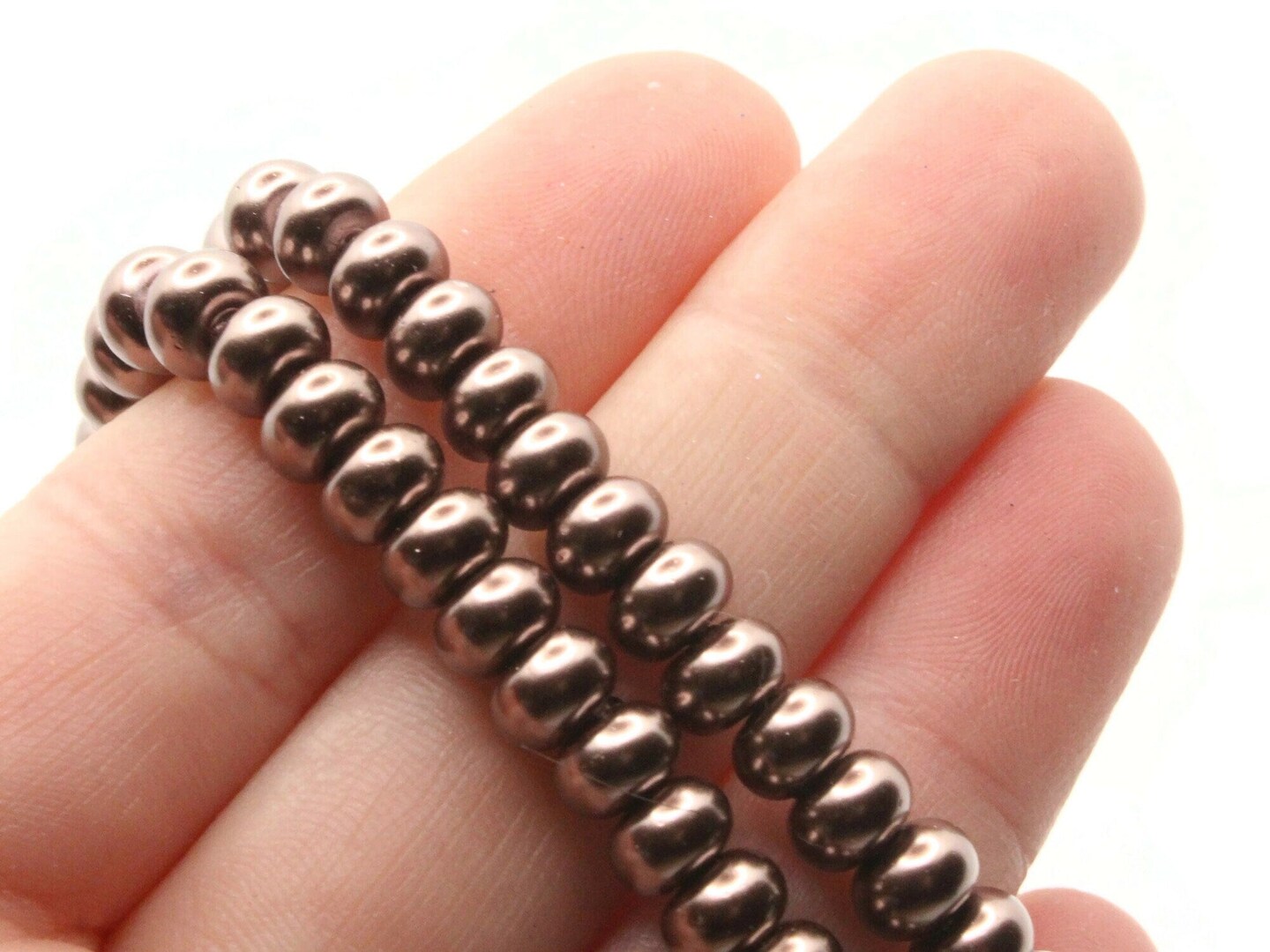 92 6mm Brown Rondelle Glass Pearl Beads