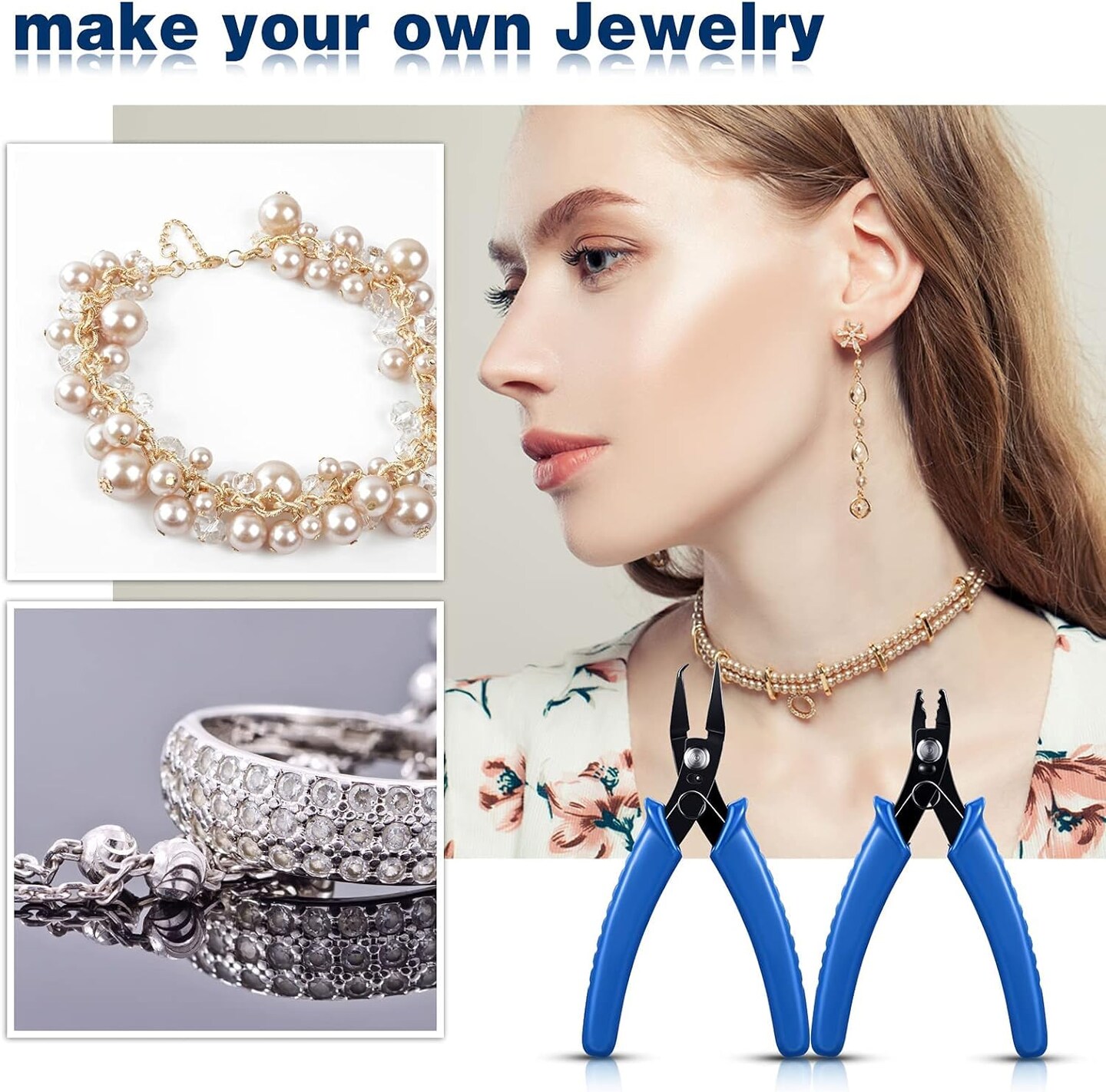 2 Pcs Split Ring Pliers Crimping Pliers Jewelry Jump Ring jewelry Pliers for Opening Split Ring or Key Chain, Wire Flush Cutter Pliers Set for Jewelry Beading Repair Making Supplies (Ring Pliers)